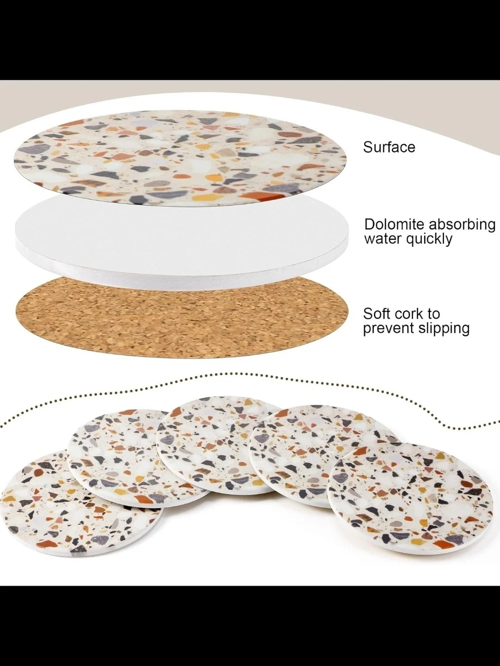 6x Abstract Absorbent Ceramic Marble Coasters with Holder, 4in (Fresh Pattern)